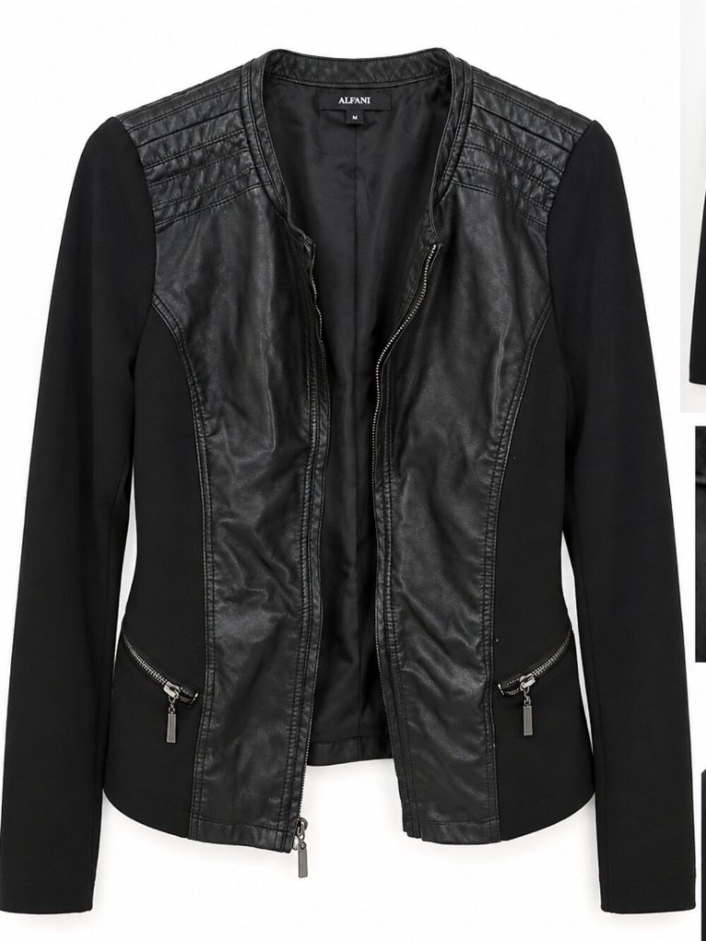 Alfani Black Faux Leather Moto Jacket – Size M